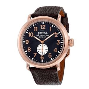 Shinola 36mm Runwell, Midnight Blue Dial, Rose Gold Case, Oxblood Leather Strap